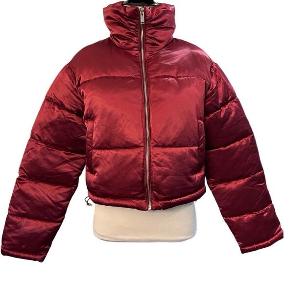 NWT 7 For All Mankind Metallic Crop Puffer Jacket - Picture 1 of 8